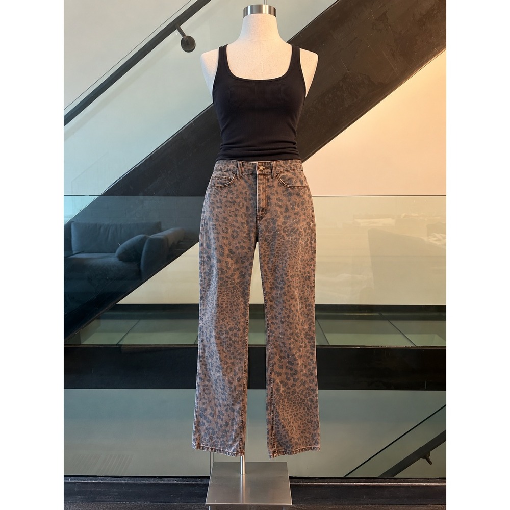 MNG Mango Leopard Print Jeans Brown Grey Animal Straight Leg USA 4